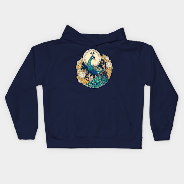 Flowering Camellia Peacock Kids Hoodie by Plaguedog